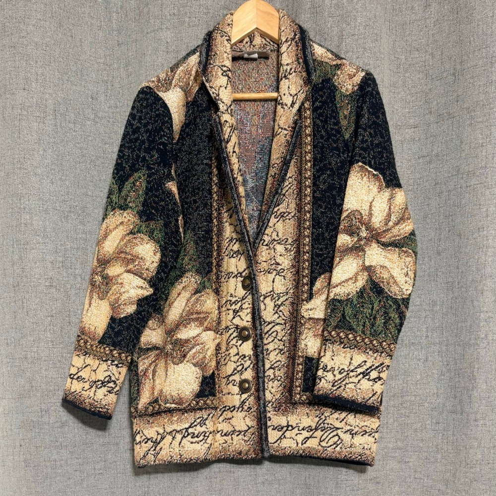 Vintage Painted Pony Tapestry Floral Script Blazer Jacket Women Size 3 XL* USA - Picture 1 of 9
